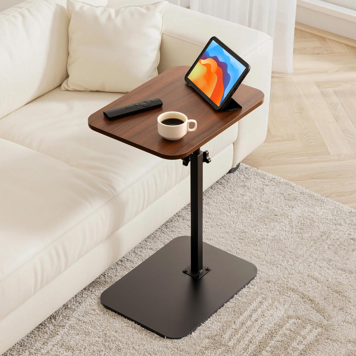 C-Shaped Side Table, 360° Swivel Height Adjustable, Lightweight Portable TV Tray Snack End Table for Couch Sofa Bed Small Spaces-Walnut - Image 4