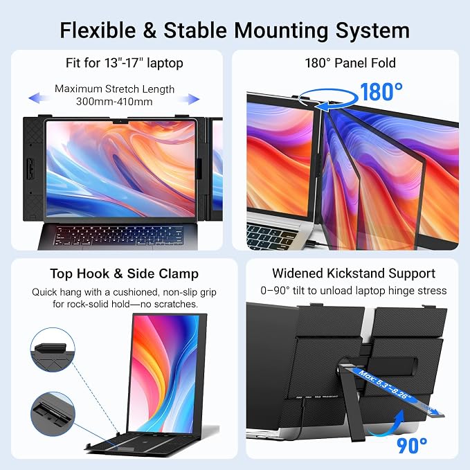 Laptop Screen Extender, 14" FHD 1080P Laptop Monitor Extender, Ultra-Thin Portable Monitor for Laptop with USB-C/HDMI Port, Plug & Play for Windows/Mac/Android/Switch/PS5/Chrome - Image 7