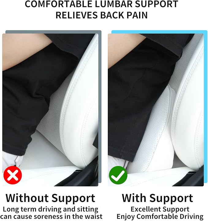 Lumbar Support Pillow for Car Seat, Office Chair, White, 1PC | Leather Lumbar Pillow Memory Foam Lower Back Cushion for Back Pain Relief Improve Posture, Ergonomic Back Rest Gaming Chair - Image 4