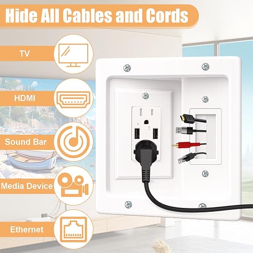 TV Cord Hider for Wall Mounted TV, in-Wall Cable Management System with Recessed Power Outlet, Power & Low Voltage Cable Concealer Kit for Clean and Organized Home Theater Setup(AC+ USB) - Image 3