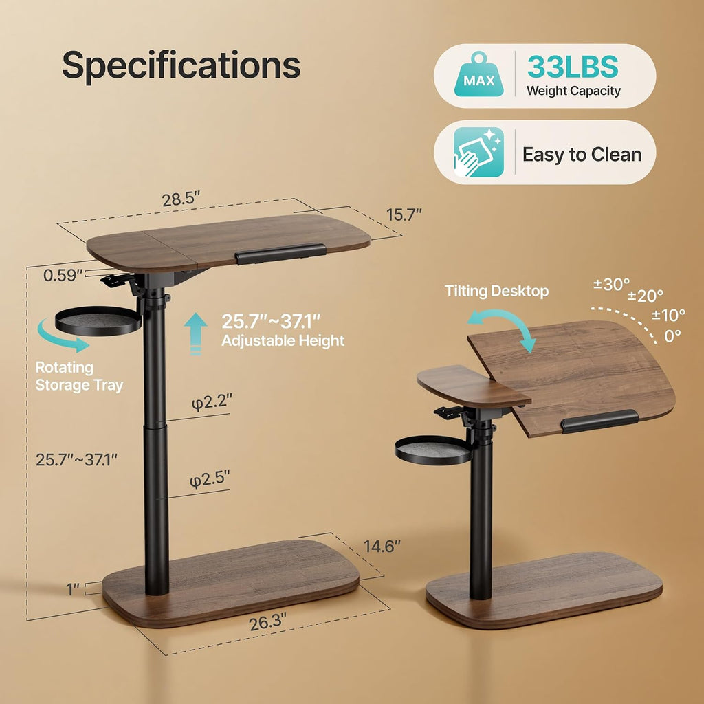 Overbed Table with Wheels, Two-Way Tilt, Easy Pneumatic Adjustment - Image 2
