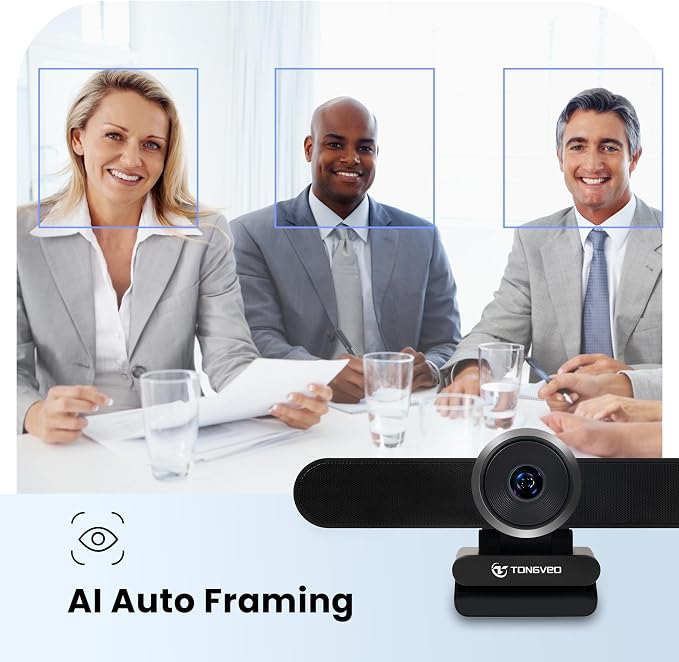 TONGVEO 4K Webcam Conference Call Room Web Camera with Dual Microphones &Speaker, | All-in-One USB Video Camera, 116° Wide Angle, AI Auto Framing | Compatible with Zoom, OBS - Image 4