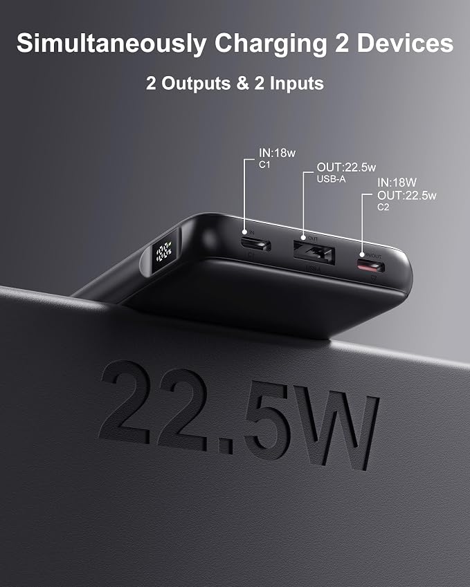 2-Pack Power Bank, 10000mAh 22.5W Fast Charging Portable Charger | Travel Essential, 2 Outputs & 2 Inputs, Slim USB C Digital Display Battery Pack for iPhone Galaxy iPad Tablets,Purple & Beige - Image 3