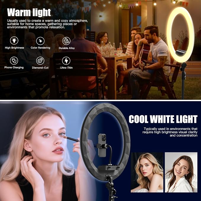 Ring Light with Stand and Phone Holder, 19" Ring Light Tripod for iPhone, Professional LED Circle Light with 78" Tripod, Selfie Ringlight for Live Streaming, Makeup, Barber, Tiktok, YouTube, Black - Image 3
