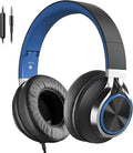 AC01 Over-Ear Headphones Wired with Mic Volume Control, Black Blue | Passive Noise Isolating Corded Stereo Headsets for Adults Teens Kids 3.5mm for School, Chromebooks, Laptop, Tablets, Travel by COOSII