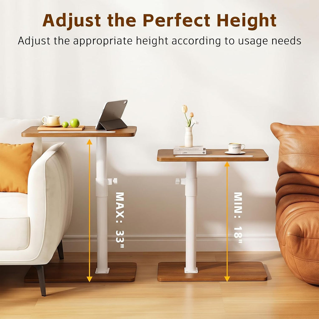 CAIYUN C Shaped Side Table, Height Adjustable Swivel 360° Rotating, End Table for Small Spaces, Sofa Side Table with Metal Frame for Living Room, Bedroom, Oak - Image 4