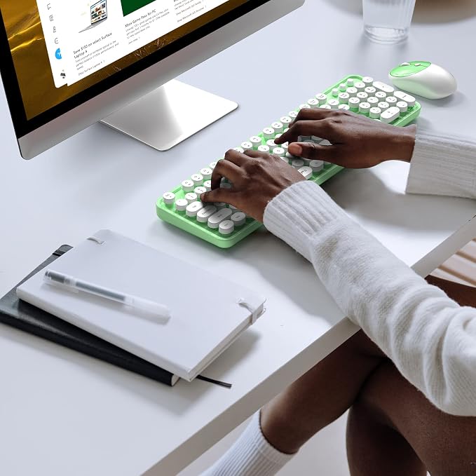 MOFII Wireless Keyboard and Mouse Combo, 2.4GHz Full Size Typewriter Keyboard Round Keys, USB Receiver for Laptop, PC, Desktop, Windows (Green White) - Image 6