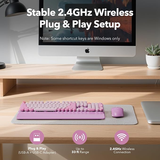 Wireless Keyboard Mouse Combo, Purple, Round Keycaps, Magnetic Wrist Rest | Full-size typewriter-style keyboard, 3 DPI mouse, auto sleep, 2.4GHz for Mac Windows PC laptop, lavender purple, Trueque CK23 - Image 7