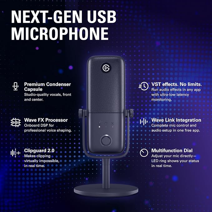 Elgato Wave:3 MK.2 USB Condenser Microphone, DSP Effects | Clipguard 2.0 protection, Auto Gain calibration, Onboard voice enhancer, compressor, EQ, Multifunction dial, USB-C - Image 2