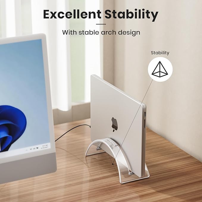 Acrylic Vertical Laptop Stand for Desk,Acrylic Invisible Desktop Notebook Dock,Vertical Laptop Holder Space-Saving Organizer for All MacBook, Surface, Samsung, HP, Dell - Image 3