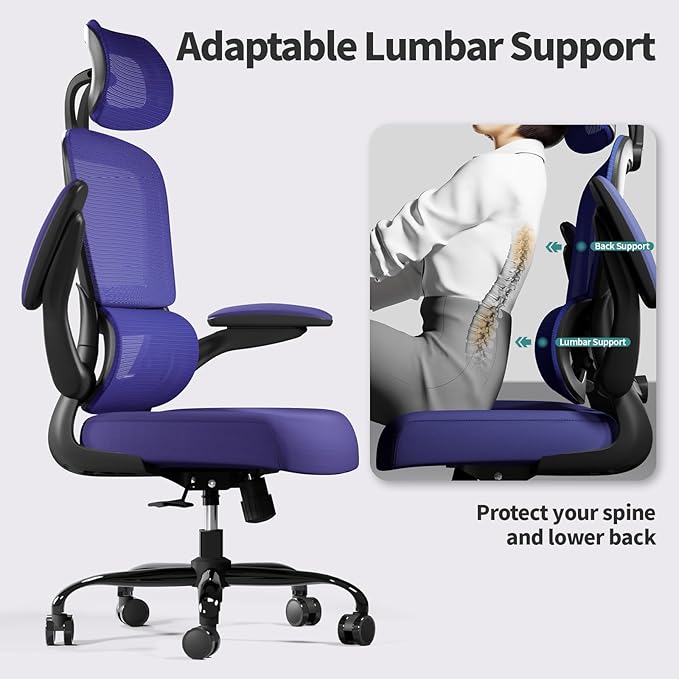 TRALT Office Chair Ergonomic Desk Chair - Gaming Chair with Lumbar Support | 330 LBS Home Office Desk Chairs with Headrest, Reading Chair with Flip-up Armrests, Comfortable Computer Chairs (1, Violet) - Image 4