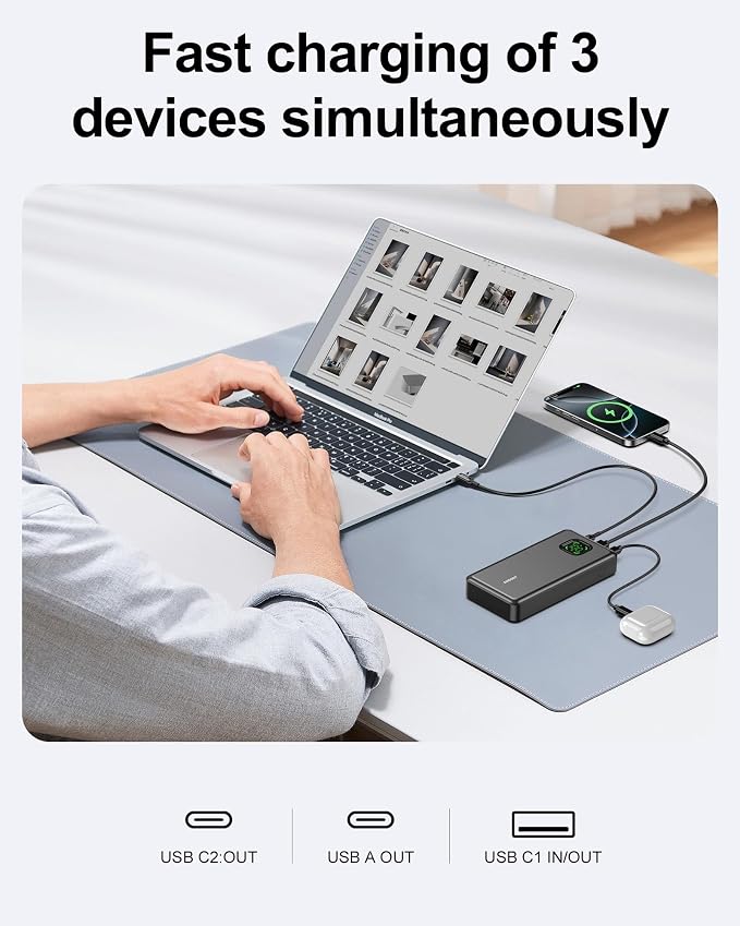 65W Laptop Power Bank, 25000mAh 101W Total Fast Charging Portable Charger | LED Digital Display, Travel Essential Battery Pack for MacBook Dell XPS iPad Tablet Steam Deck iPhone 17-12 Series Galaxy S26 - Image 6