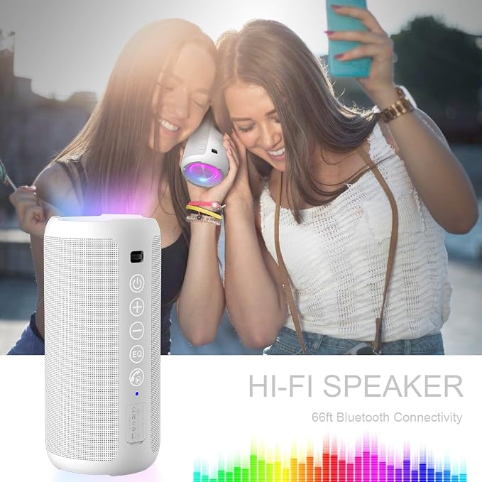 Ortizan Portable Bluetooth Speaker: IPX7 Waterproof, 24W Loud Sound, White | Deep Bass, Bluetooth 5.3, LED Lights, Wireless Stereo Pairing, 30H Playtime, for Home/Outdoor/Party/Beach, Birthday Gift - Image 6