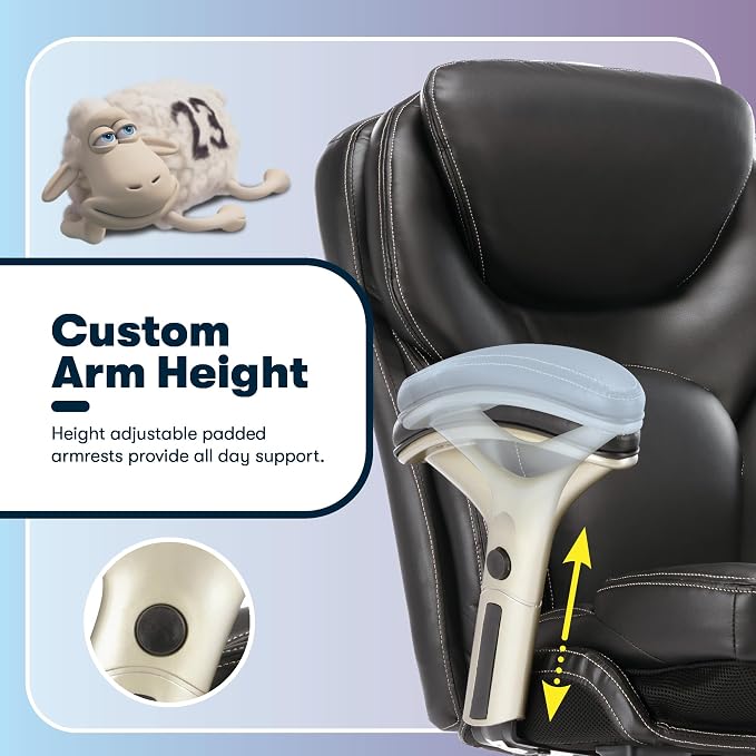 Serta Ergonomic Home Office Chair Pivot Lumbar Support, Leather Desk Chair | Claremont, Adjustable Arms, Height & Tilt, Foam Seat & Headrest Cushion, Work From Home Gaming Chair lower Back Pain, Black - Image 11