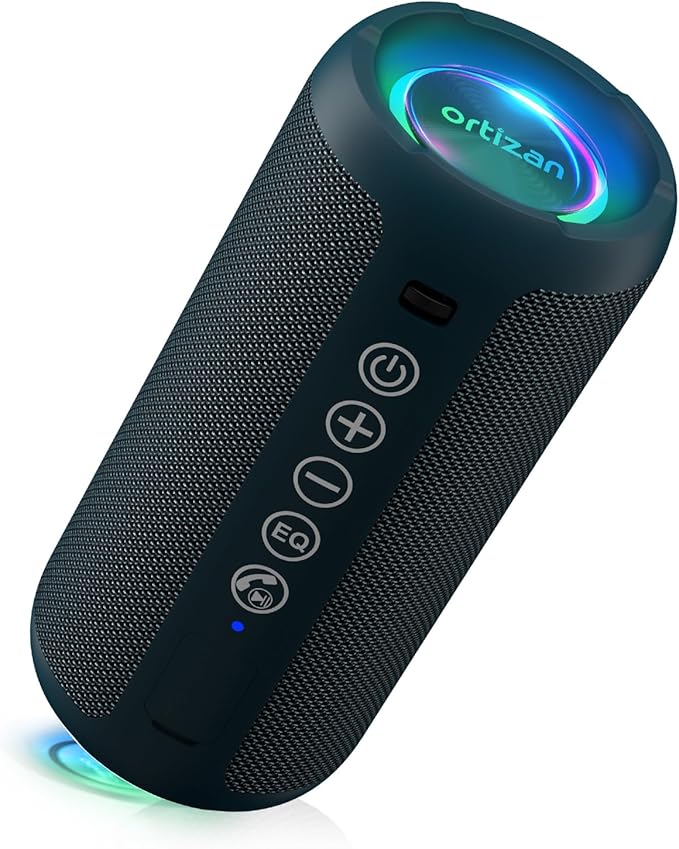 Ortizan Portable Bluetooth Speaker, IPX7 Waterproof, Wireless, Dark Blue | Deep Bass, Bluetooth 5.3, LED Lights, Wireless Stereo Pairing, 30H Playtime, for Home/Outdoor/Party/Beach, Birthday Gift by Ortizan