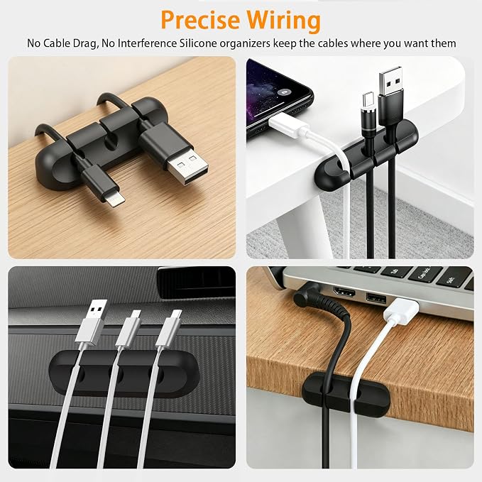 Gaming Desk Cable Management Kit 114PCS — 360° Spring Clips, Heavy-Duty Power Strip Holder, Reusable Cable Ties & Labels | Battlestation Organizer for Gamers & Streamers - Image 4