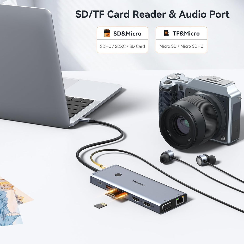 USB C Docking Station Dual Monitor HDMI for Dell HP, Laptop Docking Station USB Type C Hub Multiport Adapter Dongle Thunderbolt 3 USB-C to 2 HDMI,Ethernet,VGA,4 USB,PD,SD/TF,Audio for Lenovo,Surface - Image 8
