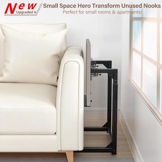 Tv Tray Table, 8-Level Adjustable Height Couch Side Table，90° Tilt Angle Adjustments C-Shaped End Table, with Phone & Tablet Slot Computer Desk for Sofa, Bed, Chair, Living Room（Lvory Gray） - Image 5
