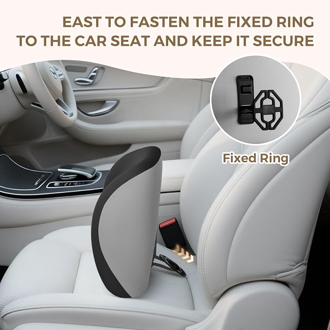 BEBAS Ergonomic Memory Foam Lumbar Support Pillow for Car, BlackGray | Back Support for Lower Pain Relief, Lumbar Cushion with Fixed Ring, Breathable Washable Cover, Fits for Driving, Office - Image 3