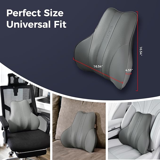 Coverado Lumbar Support Pillow for Car, Ergonomic Memory Foam Back Pillow for Office Chair, Back Cushion for Back Pain Relief, PU Leather Car Lumbar Support for Driving Seat - Image 7