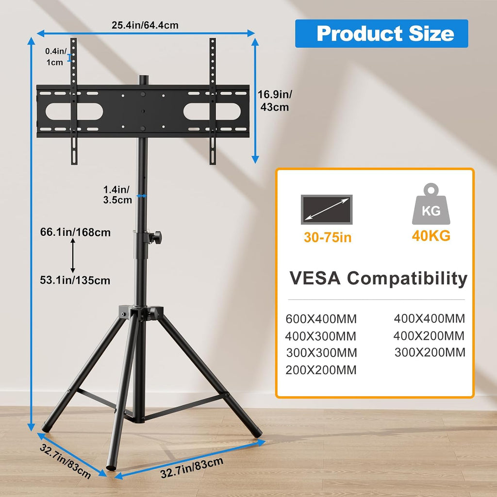 Tripod TV Stand,Outdoor TV Stand for 30-75 inch TVs, Black - Image 6