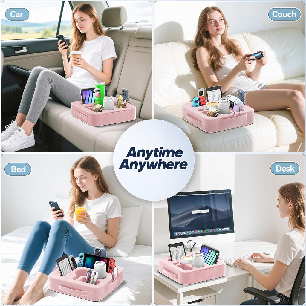 Couch Cup Holder Pillow, Sofa and Bed Caddy for iPad, Kindle, Switch, Game Controller, Remotes, Phones, Small-Sized Cup and Drink Holder for Couch, Bed, Desk, Car, Beach, Bathroom Cup Holder, Pink - Image 7