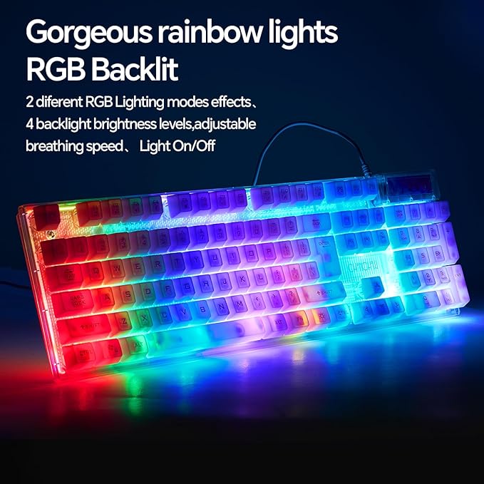 Wired LED Gaming Keyboad and Mouse Combo, 10 RGB Backlit Effects for PC | 104 Keys Light Up, Silent, Transparent, Anti-ghosting, Purple Gaming Mouse and Keyboard for Laptop Xbox PS4 PS5 Gamers Work - Image 2