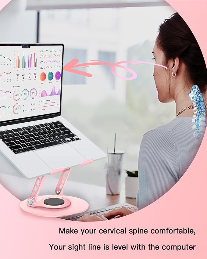 360° Rotating Adjustable Laptop Stand Perfect for Work, Painting,Office,Travel,Home,Fits MacBook & Laptops up to 13-15",Dual Rotary Shaft,Folding Design-Pink - Image 4