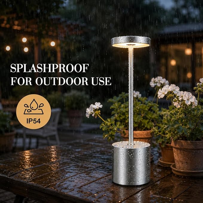 AUDLES Silver Rechargeable Table Lamps 2 Pack, Cordless Battery Operated LED Desk Lamp with Touch Control, 3 Color Temperatures, Dimmable Portable Lamps for Bedroom, Dining Room, Patio, Restaurant - Image 7