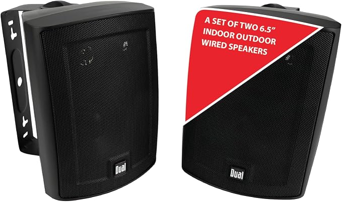 Dual Electronics LU63PB 6.5" 3-Way Indoor Outdoor Wired Speakers Pair | Weather & UV resistant, for patio, pool & garage, expansive stereo sound, easy setup, wired home speakers, black pair by DualElectronics