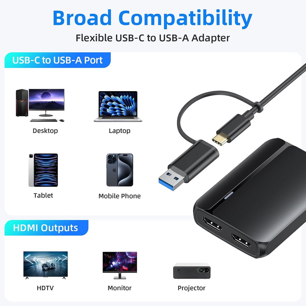 MOKiN HDMI Splitter for Dual Monitors, 4K@30Hz HDMI Splitter Extended Display for macOS/Windows, USB C/USB A 3.0 to Dual Hdmi Adapter for MacBook, Dell, Lenovo, HP (4K@30Hz+1080p) - Image 3