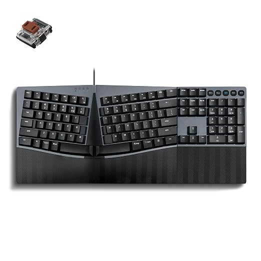 Perixx PERIBOARD-535BL [Firmware Updated] Wired Ergonomic Mechanical Keyboard - Full-Size - Low-Profile Blue Clicky Switches - Compatible with Windows and macOS by PerixxComputerGmbH