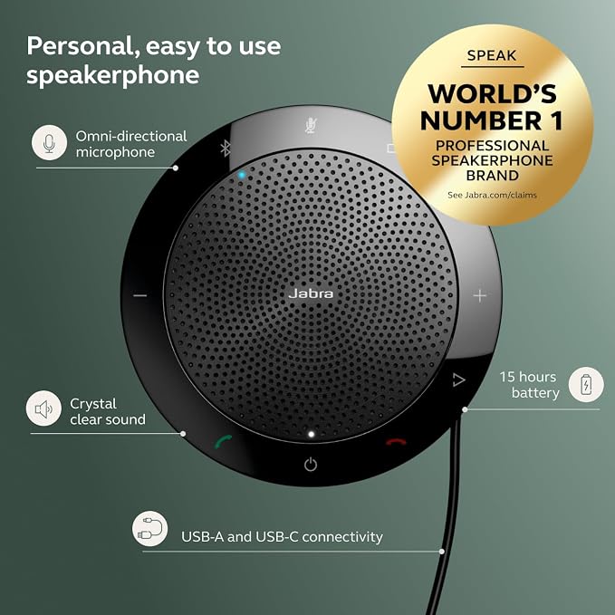 Jabra Speak 510 (2025 Edition) Portable, USB or Wireless Bluetooth Speaker Meetings and Calls with Crystal-Clear Sound, Works with Microsoft Teams, Black - Image 3