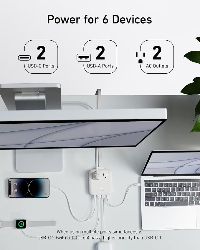 Anker Travel Power Strip, Anker Nano 67W Max 6-in-1 USB C Charger, 2 USB C | 2 AC, 2 USB A, 5ft Thin Undetachable Flat Plug Extension Cord with Multiple Outlets, Travel Essentials, Cruise Essentials - Image 4