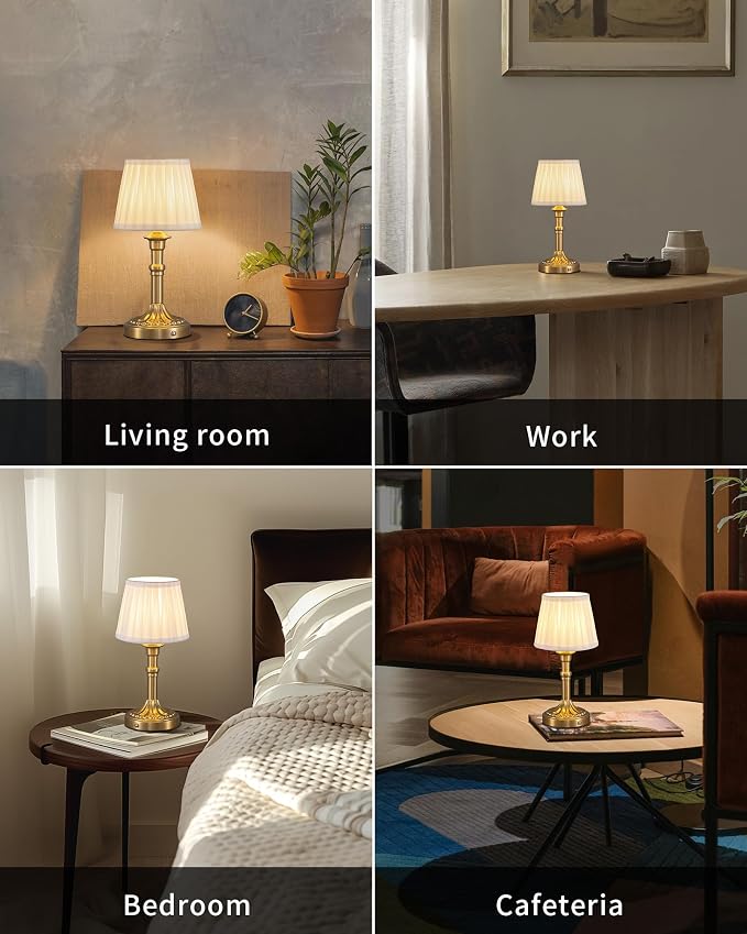 KDG Gold Cordless Table Lamps Set of 2, Beige Fabric Shade Small Desk Lamp | Portables 4000mAh Battery Powered, LED Lighting, 2700K Stepless Dimmable, Light for Living Room, Dining Room, Bedroom - Image 6