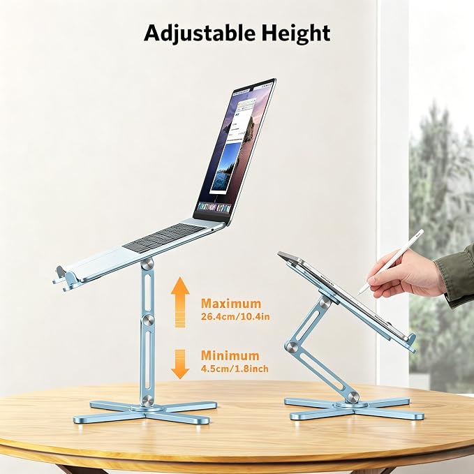 OMOTON LA10 360° Rotating Laptop Stand Riser Foldable for Desk, Sky Blue | Aluminium Aolly, Adjustable Height Angles, Collaborative Work, Easy Storage, Fits Laptops up to 17", for MacBook Pro/Air HP - Image 7