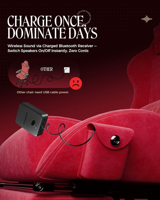 GTPLAYER Gaming Chair with Speakers, Video Game Chairs with Footrest, PC Gamer Chairs for Adults - Padded High Back Ergonomic Reclining Silla Gamer, Linkage Armrest, Ace Pro, Cherry Red（Velvet） - Image 5