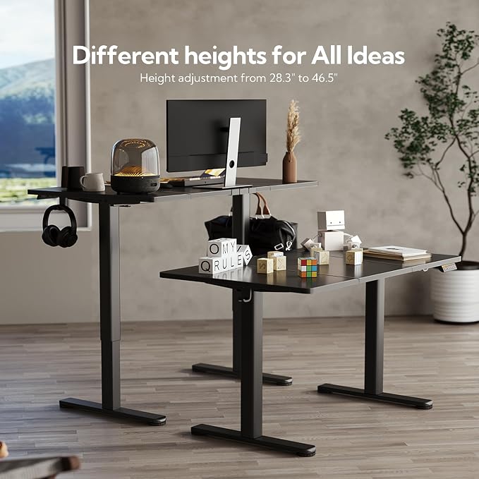 Claiks Electric Height Adjustable Standing Desk, 63x24 Inch, Black | Smooth Height Adjustment, 3 Memory Presets, Cable management hub & hook, Stable Steel Frame, 156 lbs Capacity, Easy Assembly - Image 4