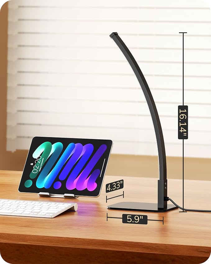 EDISHINE Curved LED Table Lamp, Modern Bedside Lamps for Bedroom, Black | 3 Color Temperature & Stepless Dimming, Aluminum & Iron, Silicone Lampshade, Ideal for Living Room, Office - Image 7