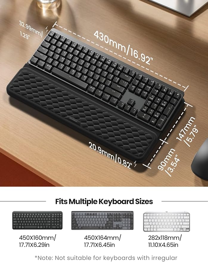 Vaydeer Wrist Rest with Keyboard Stand, Computer Wrist Support Pad, Ergonomic Keyboard Riser Holder Lifter Tray with Wrist Pad, Soft Memory Foam Desk Cushion, Palm Hand Typing for Office Home School - Image 6