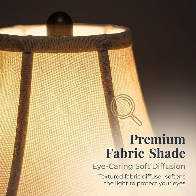 Traditional Table Lamp, Brown Vintage Desk Lamp with Fabric Shade - Image 6