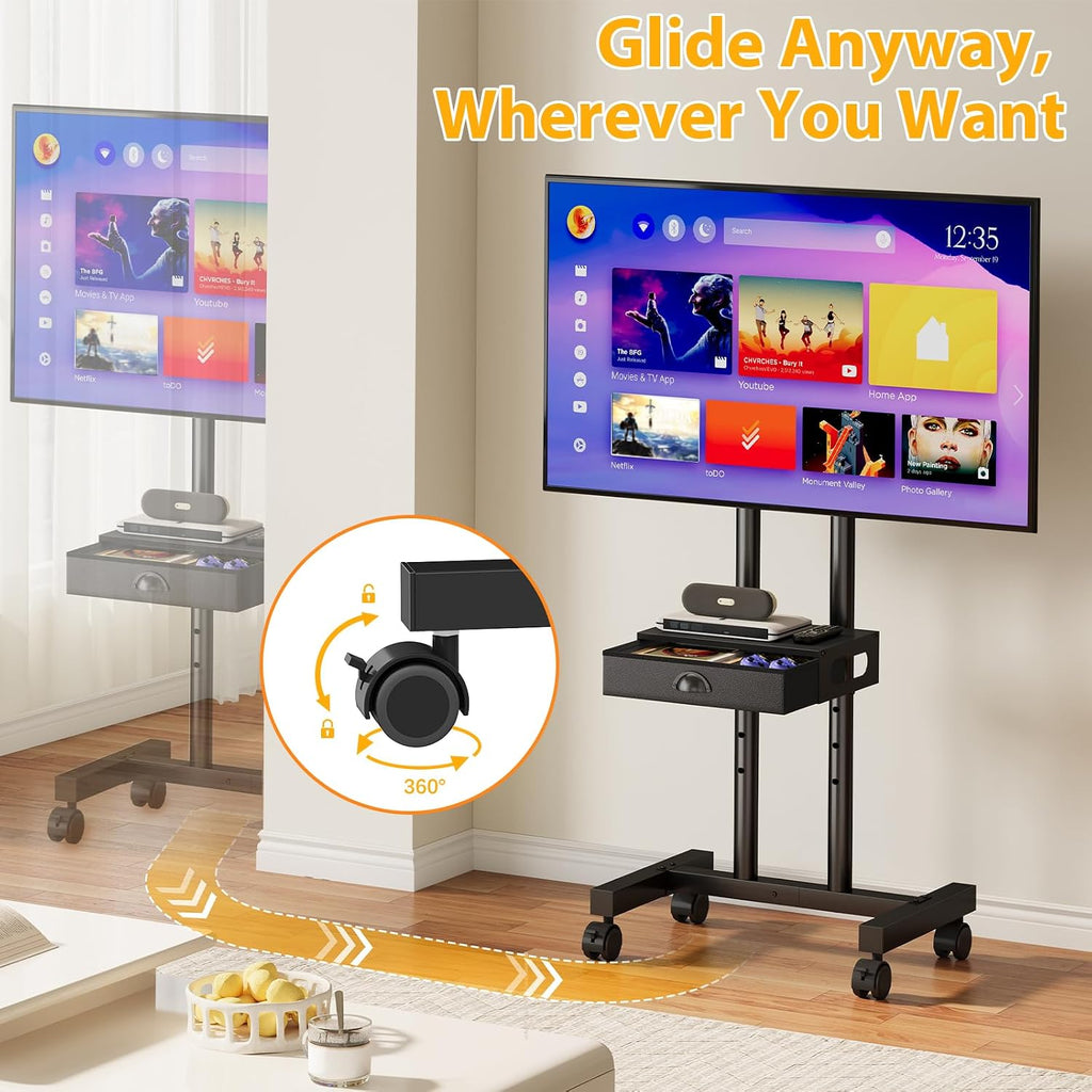 Rolling TV Stand with Drawer for 32-75 Inch TVs, Adjustable Storage Shelf - Image 2