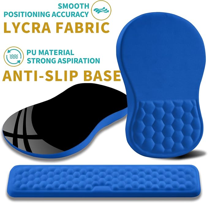 Hokafenle 2 in 1 Ergonomic Mouse Pad Wrist Support & Wrist Rest for Computer Keyboard Set, with Relieve Carpal Tunnel Pain Massage Bulge and Full Memory Gel Design (2In1 Set, Dg Blue) - Image 6