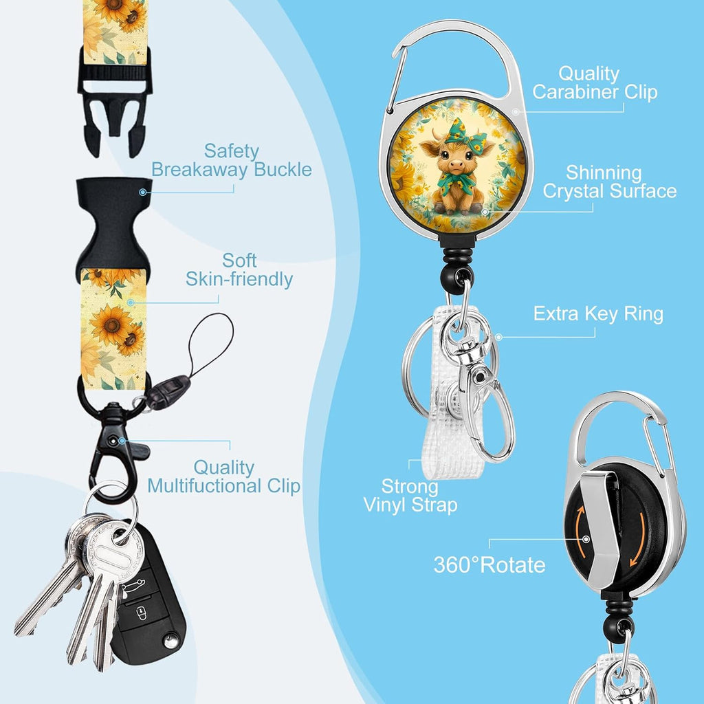 Highland Cow Lanyards for ID Badges, Badge Holder Retractable Clip - Image 5