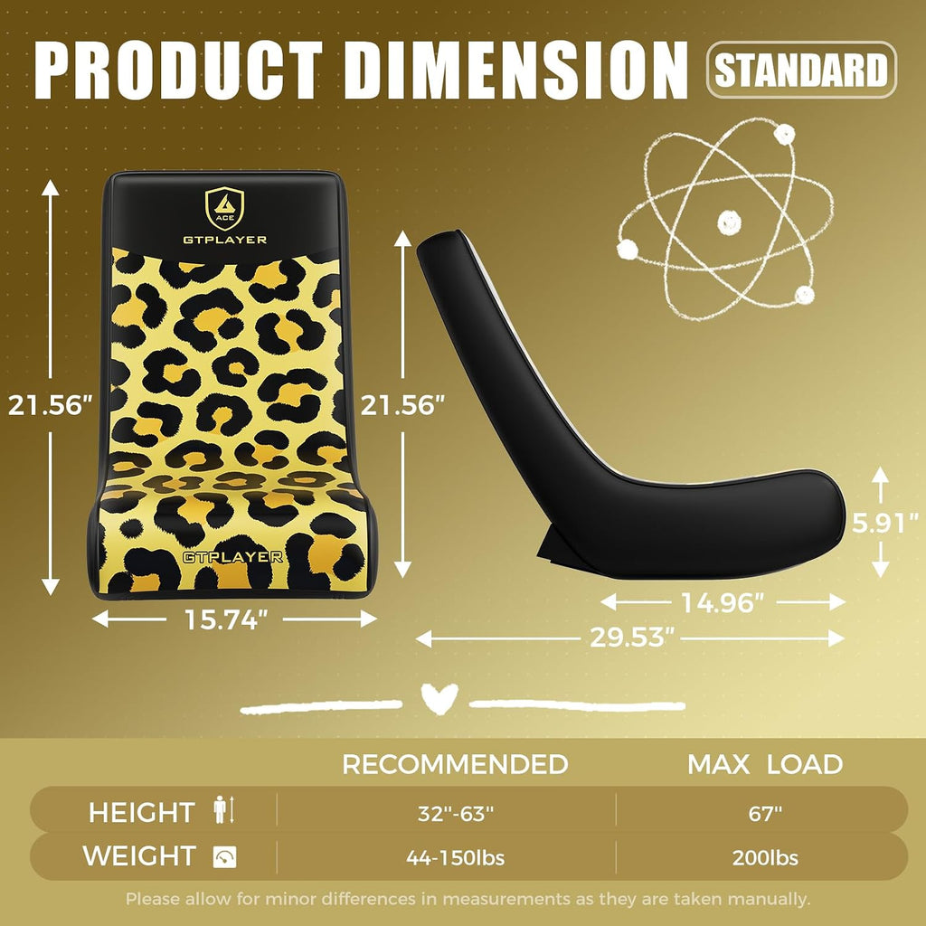 GTPLAYER Gaming Floor Rocking Chair – Rocker Floor Game Chair with Angle Limiter, Compact & Lightweight Game Seat, Yellow Leopard Patterned - Image 3