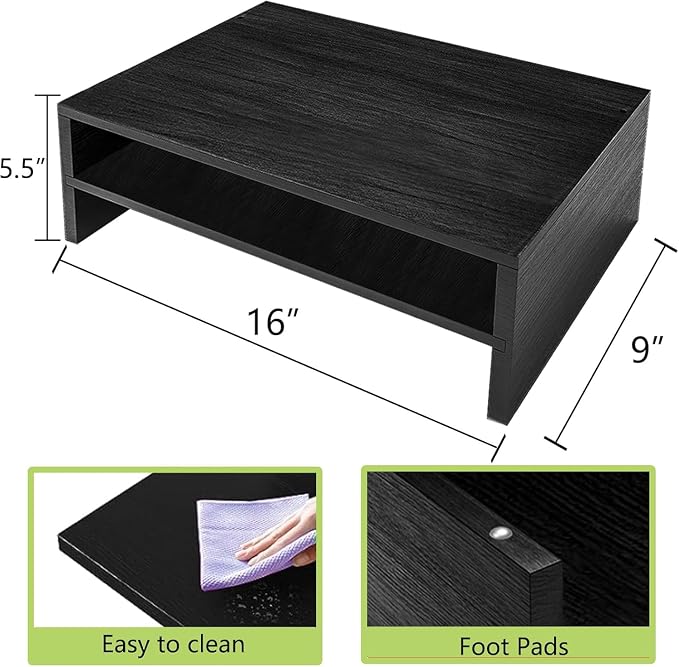 Simple Trending 2-Tier Monitor Stand Riser, Desk Storage Organizer, Black | Wood Desktop Stand for PC/TV, Laptop & Printer Stand, Premium MDF Material, Anti-Slip Pads, Waterproof, 16"W x 9"D x 5.5"H - Image 7