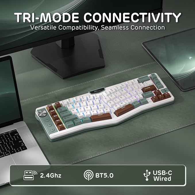 RK ROYAL KLUDGE A72 Alice Ergonomic Wireless Mechanical Keyboard,Split Ergo | Gasket RGB Gaming Keyboard w/Knob/Macro Keys/Touchable Nameplate, BT/2.4GHz/USB-C, 5-Layer Noise Dampening, Win/Mac Software - Image 4