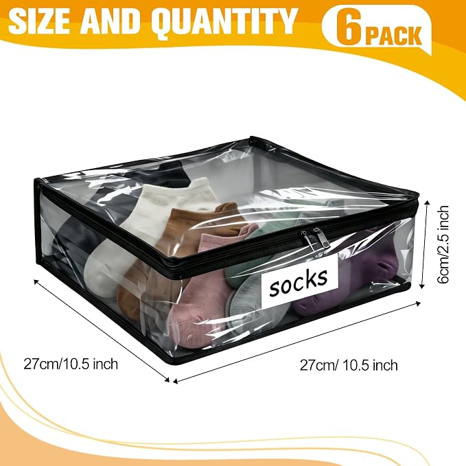 Plastic Storage Bags with Easy-Glide Zipper, Pack of 6, Durable Clear Vinyl Zippered Storage Bags for Clothes Sweaters Comforters Blankets Sheets Bedding (10.5 x 10.5 x 2.5 Inch, Transparent Black) - Image 2