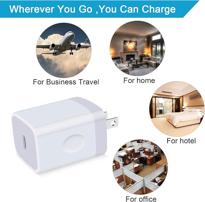 USB C Wall Charger,2Pack 20W PD 3.0 Type C Fast Charger Plug Power Adapter Charging Block for Samsung Galaxy A36/A16 5G/A15/A35/A55/A56/A14/S25 Ultra/S24/S24 FE/S23/S22/S21/S10/iPhone 16e/16/15/14/13 - Image 7