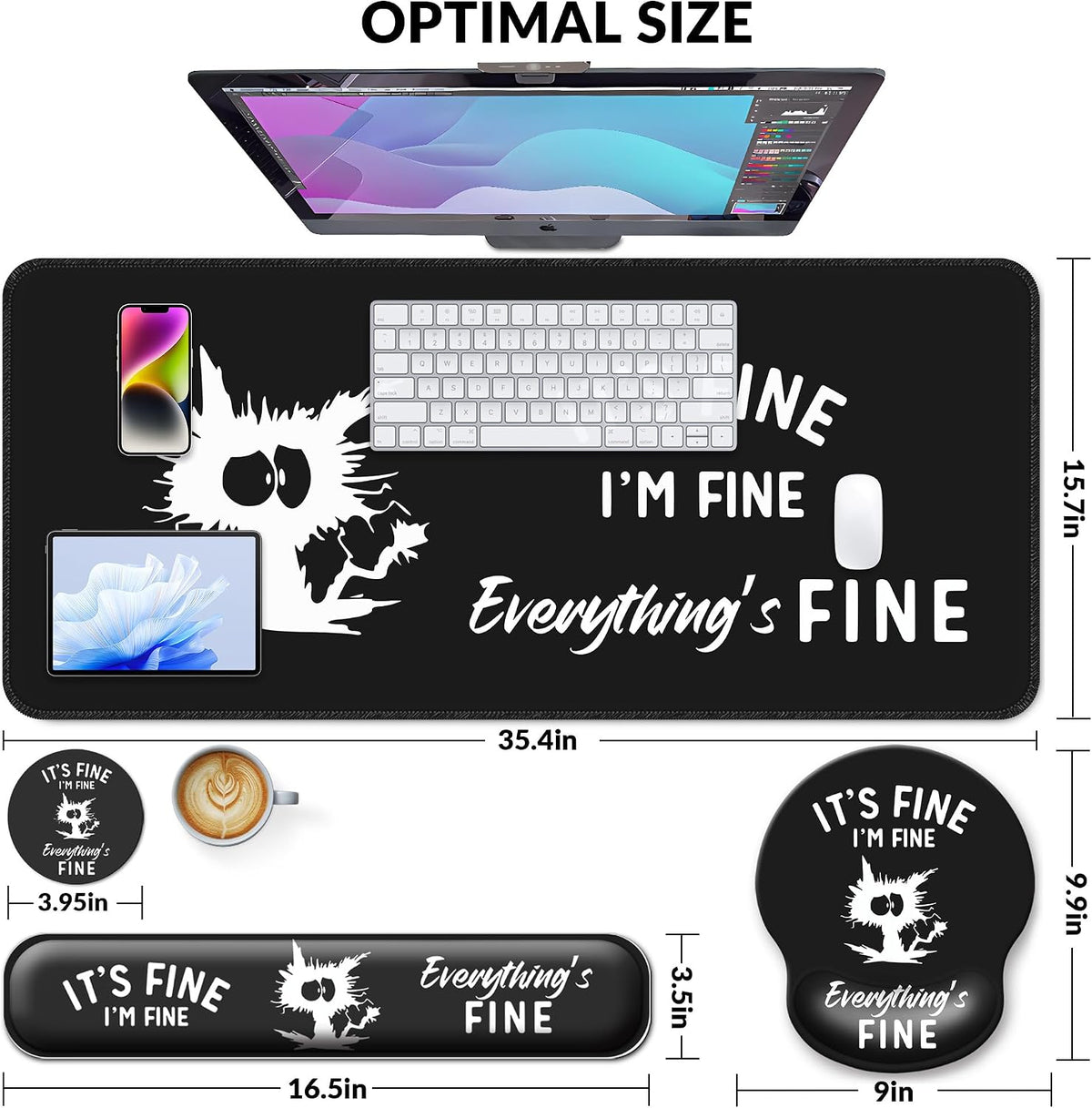Desk Mat Set Keyboard and Mouse Pad with Wrist Rest Support - Image 3
